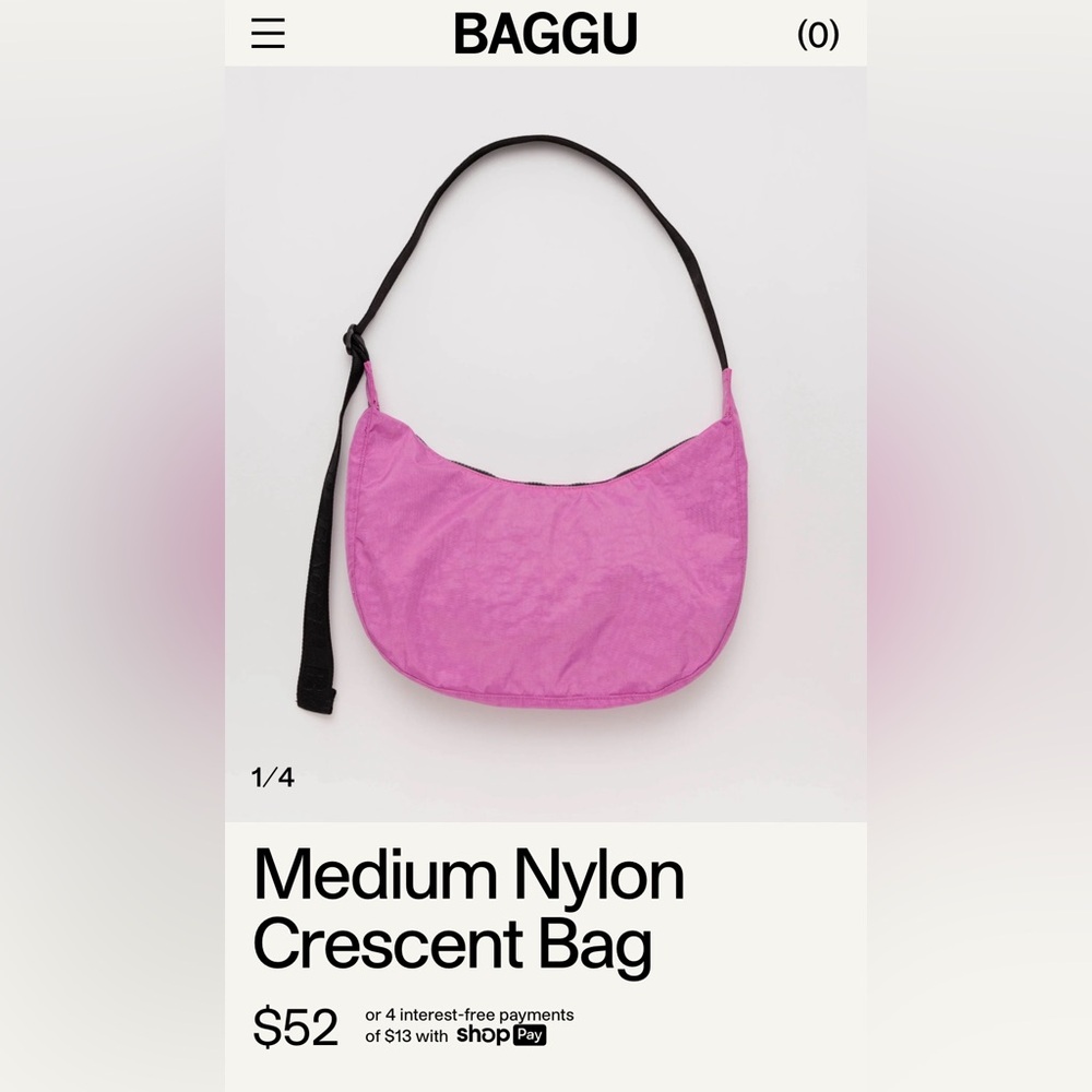 Medium Nylon Extra Pink Crescent Baggu Bag